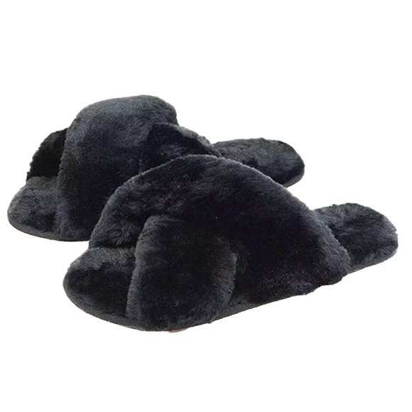 Amazon Fluffy Open Toe Memory Foam Plush Slippers, Size 7-8 - Picture 1 of 4